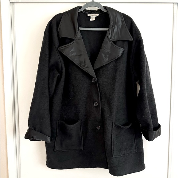 Dori USA Jackets & Blazers - Black Teddy Jacket with Satin Accents
